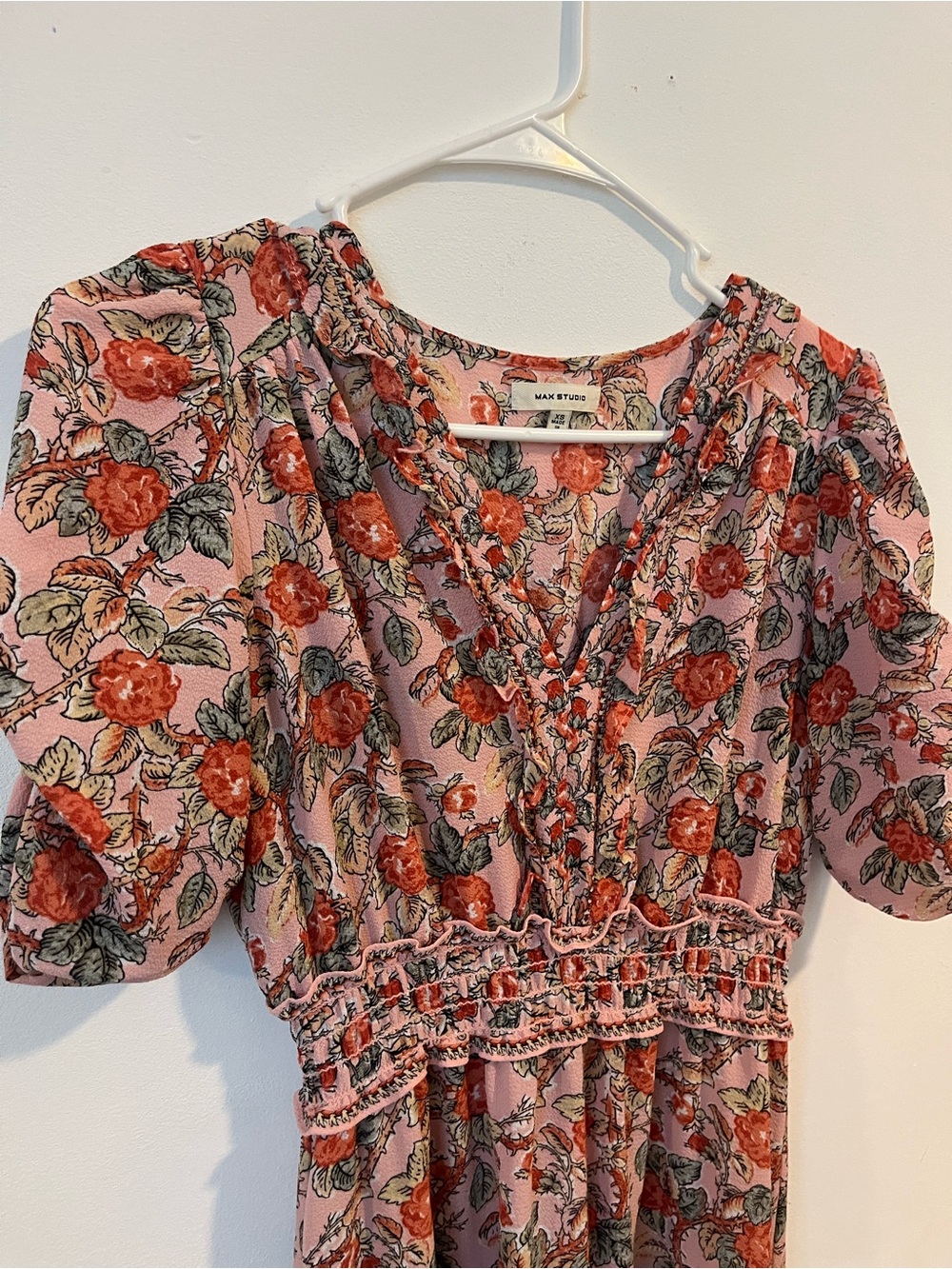 Max Studio Floral V-Neck Midi Dress - Peach Floral - Picture 6 of 13